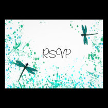 Teal Dragonflies Wedding Reception RSVP invitations