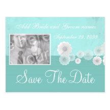 Teal Flower Save the Date Photo Invitation Postcards