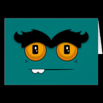 Teal Funny Face With A Unibrow Birthday cards