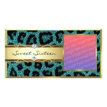 Teal Gold Leapord Pattern Photo Card Template