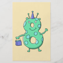 Teal green 8th birthday cartoon. flyer design