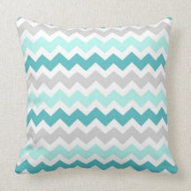 Teal Grey Chevron Decorative Pillow