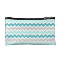 Teal Grey Chevrons Pattern Bag Makeup Bags