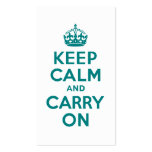 Teal Keep Calm and Carry On Business Card Templates