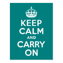 Teal Keep Calm and Carry On Post Cards