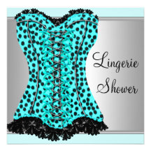 Teal Leopard Corset Lingerie Bridal Shower Personalized Announcement