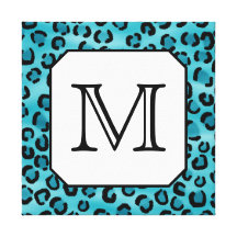 Teal Leopard Print, Custom Monogram. Gallery Wrapped Canvas