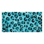 Teal Leopard Print Pattern. Personalized Photo Card