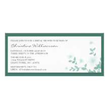 Teal Long Floral Bridal Shower Invitations