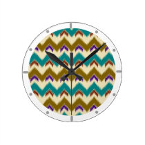 Teal Native Tribal Chevron Pattern Wall Clock wall clocks