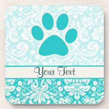 Teal Paw Print Beverage Coasters