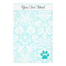 Teal Paw Print Custom Stationery