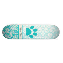 Teal Paw Print Skateboard Deck