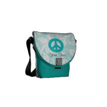 Teal Peace Sign Messenger Bag