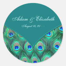 Teal Peacock Elegant Peacock Wedding Favour Label Round Stickers