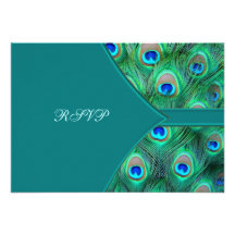 Teal Peacock Elegant Peacock Wedding RSVP Personalized Announcement