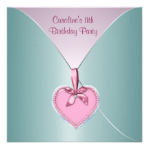 Teal Pink 11th Birthday Party Elegant Invitation