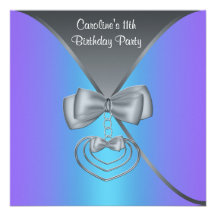 Teal Purple 11th Birthday Party Elegant Invitation
