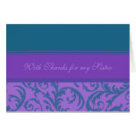 Teal Purple Sister Thank You Matron of Honour Card