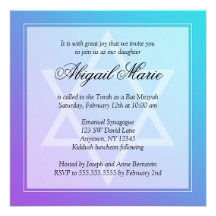 Teal Purple Star of David Bat Mitzvah Square Invite