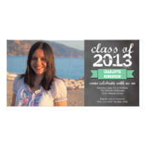 Teal ribbon banner chalkboard photo graduation photo cards