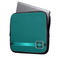 Teal Ribbon Teal Faux Jewel Monogram Laptop Laptop Sleeve