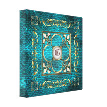 Teal Stained Glass Monogram Fleur De Lis Canvas Gallery Wrapped Canvas
