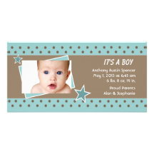 Teal Star Photo Birth Announcement Customised Photo Card