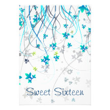 Teal Streamers Sweet Sixteen Party Personalised Invites