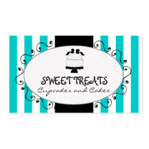 Teal Stripes Cupcake Cake Bakery Business Card
