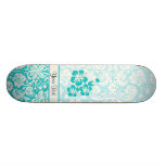 Teal Tropical Flowers Skateboard Deck