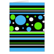 Teal Turquoise Blue Lime Green Stripes Polka Dots Card