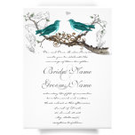 Teal Vintage Birds Wedding Invite
