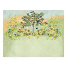 Teal Vintage Love Bird Flower Swirl Wedding RSVP Personalized Invites