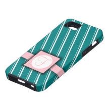 Teal, White and Pink Striped Monogram Design