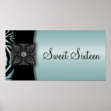 Teal Zebra Sweet Sixteen Party Banner Poster