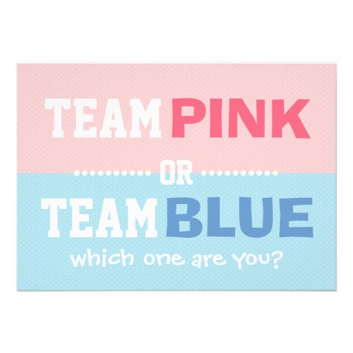Team Pink or Team Blue Baby Gender Reveal Party 5" X 7" Invitation Card