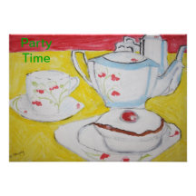 Teapot, Cup and Cake Party Time Invitation