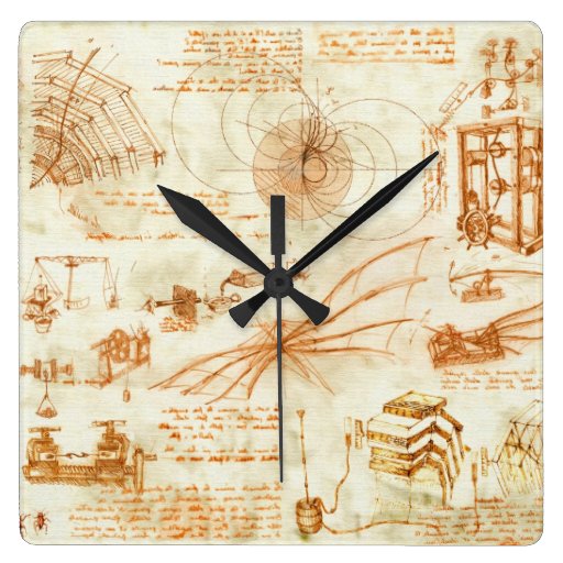 Technical drawing & sketches by Leonardo Da Vinci Wall Clocks Zazzle