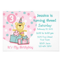 Teddy Bear 3rd Birthday Invitation