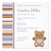 Teddy Bear Blue Baby Shower Invitation
