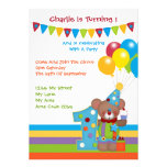 Teddy Bear Clown First Birthday Party Personalized Announcement