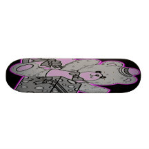Teddy Bear Grey & Pink on Black Skate Board Decks