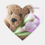 teddy bear holding calla lilies heart stickers