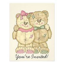 Teddy Bear Pair - Original Colours Personalized Invitations