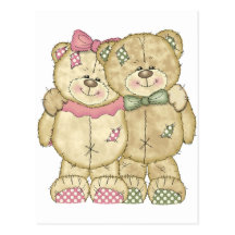 Teddy Bear Pair - Original Colours Post Cards