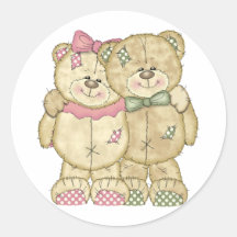 Teddy Bear Pair - Original Colours Round Stickers
