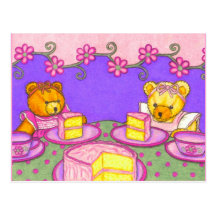 Teddy Bear Party / Pink Cake Postcard Invitations