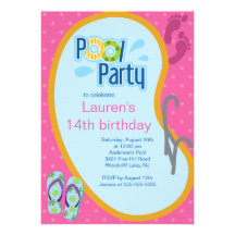 Teen Swimming Pool Party Invitation Flip Flops