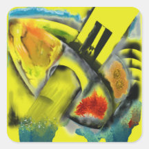 Tempest - Digital Abstract with Yellow Background Square Sticker